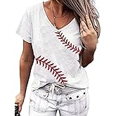 Game Day Football T Shirts for Women Sunday Funday Football Graphic Tee Casual Short Sleeve Shirt Blouse