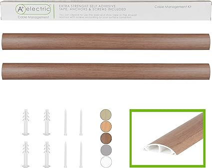 Tv Cord Cover Wall Floor Cable Raceway Natural Walnut Cable Concealer Cable Management Wire Hider Kit For 2 Cables Organizer Self Adhesive Channel