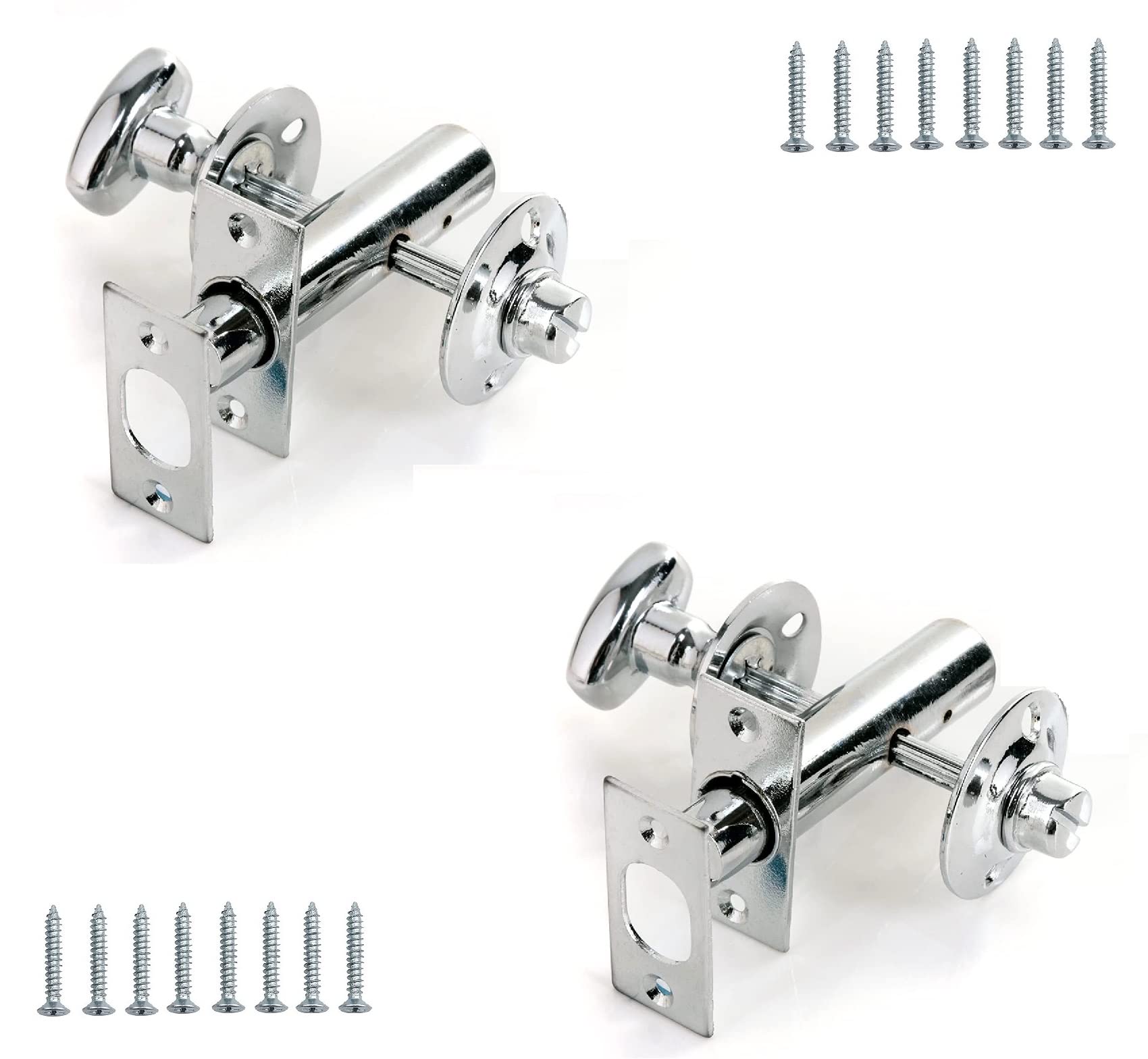 TERF® Heavy Duty Polished Chrome 60mm Thumb Turn Security Bolt Door Lock and Emergency Coin Release Thumb-turn Privacy Door Lock with Fixing Screws For Toilet Bathroom - Pack of 2