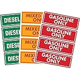 QuickMarine 12 Pcs Diesel & Gasoline & Mixed Fuel Only Stickers for Oil Tank Can Truck Tractor Gas Cap Weatherproof Adhesive Decals