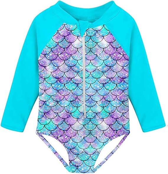 Amazon Co Jp Uideazone ガールズ 長袖 ワンピース 水着 ジッパー Upf 50 ラッシュガード 水着 1歳 6歳 Us サイズ 3t 4t 服 ファッション小物