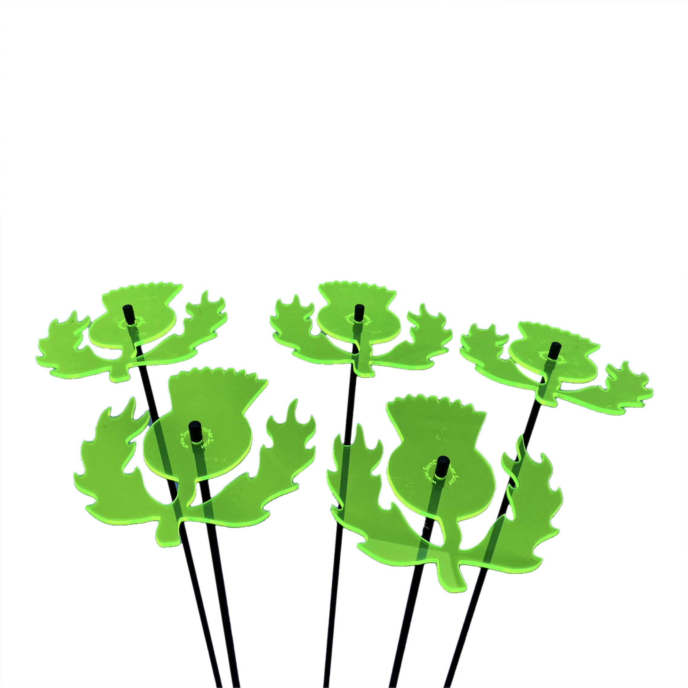 Sun Catcher Garden Decor Scottish Thistles Set of 5 Large Glowing Garden Stakes 75cm/29.5 inch high Indoor Outdoor Yard Gift for Gardeners, Colour:fluorescent Green