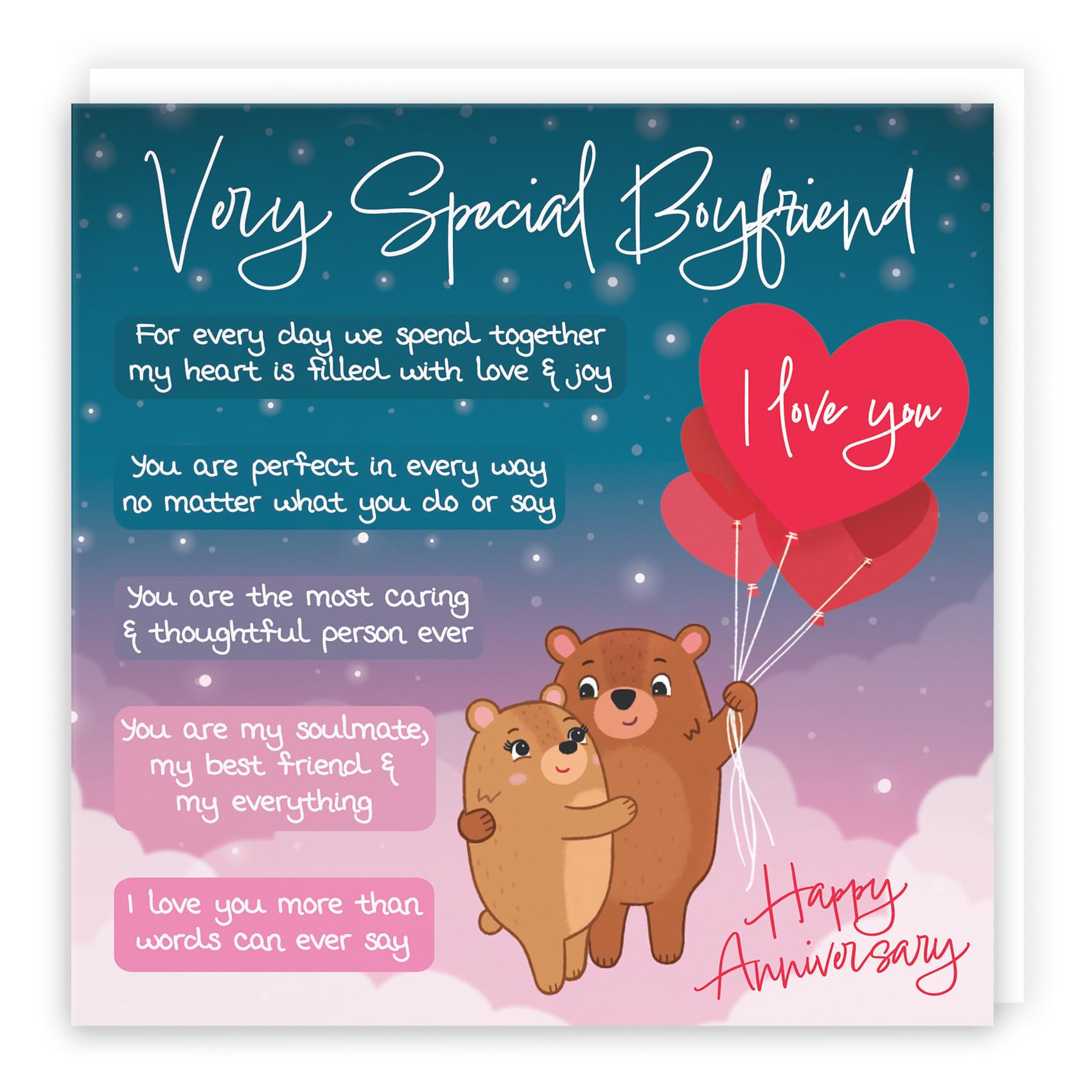Hunts England - Boyfriend Anniversary Card - Starry Night - Cute Bears - Luxury Verse Anniversary Card For Boyfriend - Cute Poem Boyfriend Anniversary Card - Romantic Happy Anniversary Boyfriend Card