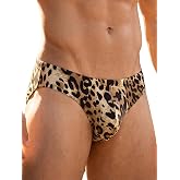 Eagerlove Mens Bikini Underwear Stylish Leopard Print Low Rise Sexy Briefs | Halloween Costume Party Looks, Cosplay Dress Up, Breathable Stretch Comfort, Secure Support, Reduced Friction, Romantic Gifts