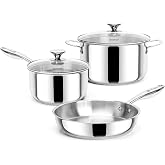Michelangelo 5-Piece 304 Stainless Steel Cookware Set, Induction Compatible | Durable stainless steel | Triple-layer base for even heating | No chemical coating | Dishwasher safe