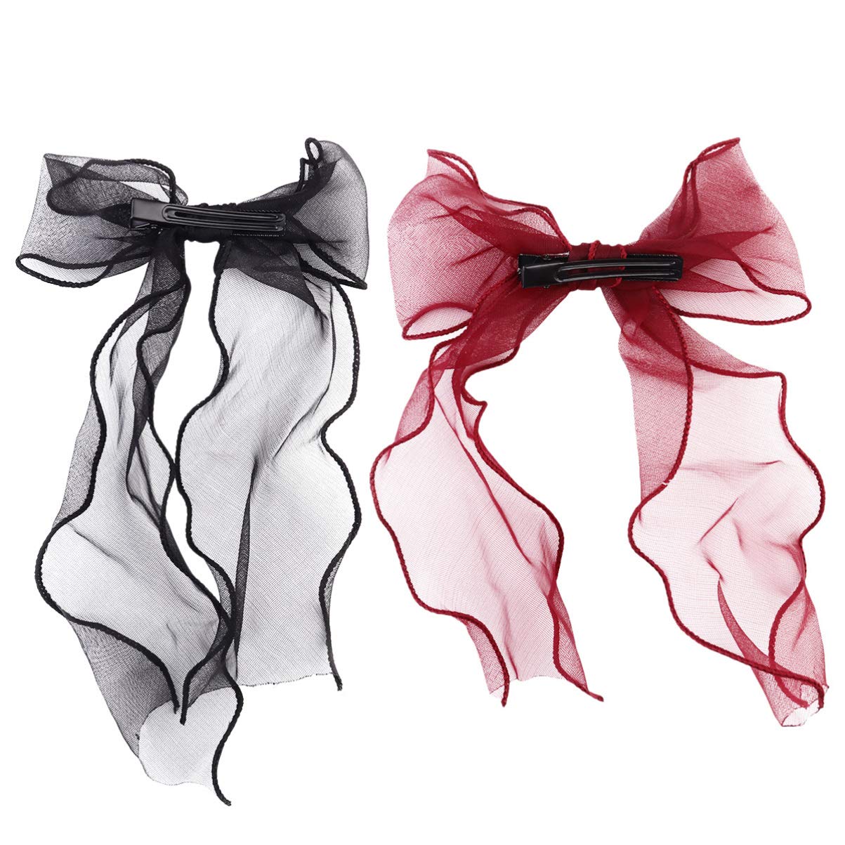 EXCEART 2PCS Bow Hair Clips French Barrette Large Big Huge Soft Hair Bow Clip Hair Clips Women Barrettes (Random Color)