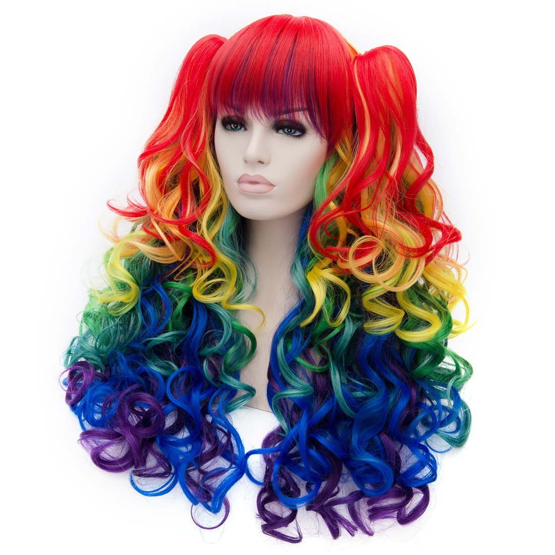 Anogol Hair+Cap Long Curly Cosplay Wig Synthetic Wig Multi