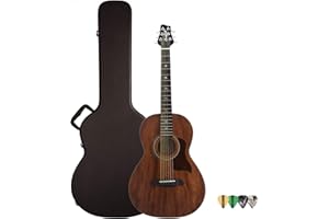 Sawtooth Mahogany Series Solid Mahogany Top Acoustic-Electric Parlor Guitar with Hard Case and Pick Sampler