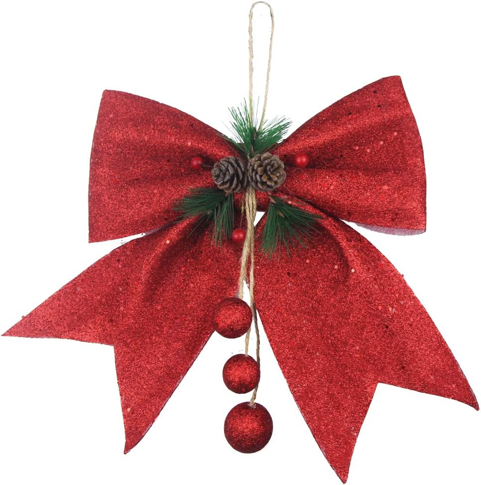 Bows & Ribbons - FERIAL Christmas Bows Decoration Red Christmas Bows for Wreaths with Pine Cone and Red Berry Ball Bows for Christmas Tree Decoration Xmas Party Decoration Outdoor Wreaths 13.3 x 10.6 Inches