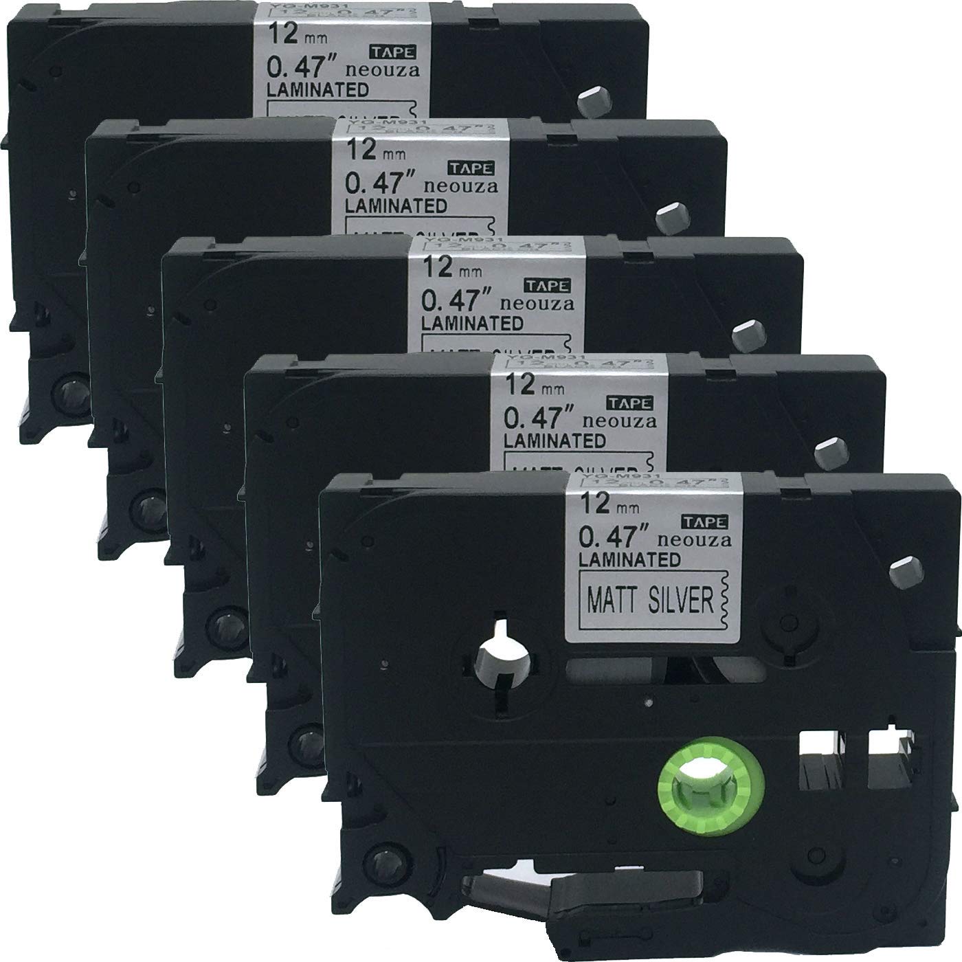 NEOUZA 5PK Compatible for Brother P-Touch Laminated TZe TZ Label Tape Cartridge 12mm x 8m (TZ-M931 TZe-M931 Black on Matte Silver)