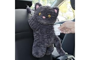 Funny Tissue Box Cover Cartoon Cat Car Tissue Holder Hanging Plush Napkin Holder for Car Headrest, Home Bathroom, Office Desk