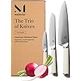 Material Kitchen Knife Set, 8 inch Chef Knife, 6 inch Serrated Bread Knife, 4 inch Small Paring Knife, Japanese Inspired Carbon Stainless Steel Knife Set, Sharp Professional Chef's Knife, Cool Neutral