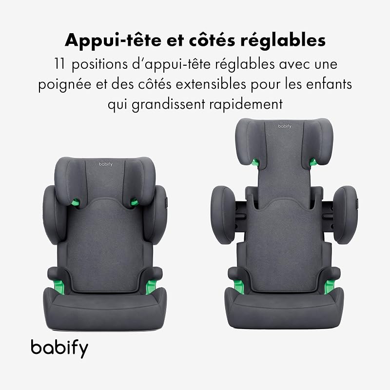 FlexiFit Premium siège Auto 15 à 36 kg - Isofix, ECE R129, Appui-tête 11 Positions, Dossier inclinable, côtés Extensibles, Pliant, Gris