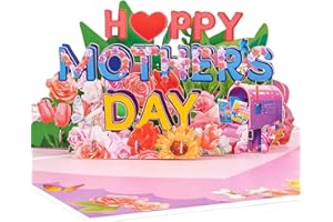 Mother's Day Card, 3D Pop Cards for Mom, Pink Happy Mother's Day Flowers Greeting Card with Envelope and Note Card