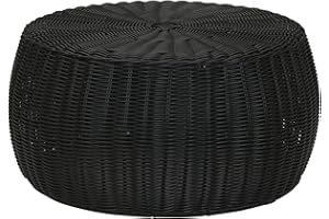 Household Essentials Handwoven Resin Storage Stool Ottoman, Black