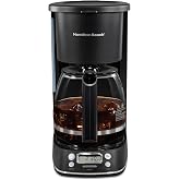 Hamilton Beach 12 Cup Programmable Drip Hot &amp; Iced Coffee Maker | Borosilicate Glass Carafe | 4-Hour Auto Shutoff | Auto-Pause &amp; Pour | Slim Space-Saving Design | Black With Chrome Accents