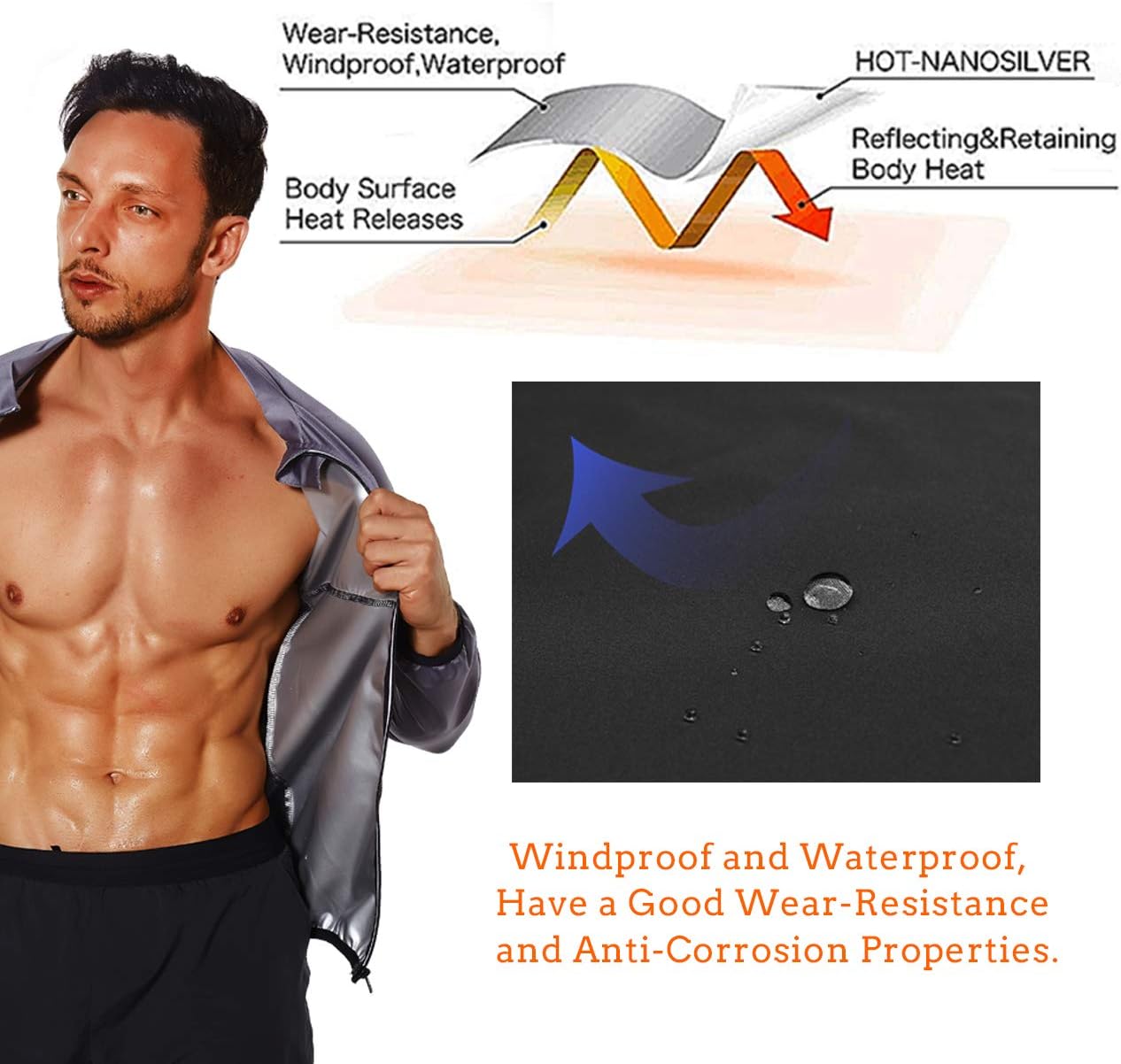 NINGMI Sauna Suit for Men Sweat - Zipper Long Sleeve Workout Jacket Mens Body Shaper Gym Belly Slimming Shirt Fitness Tan Top : Sports & Outdoors