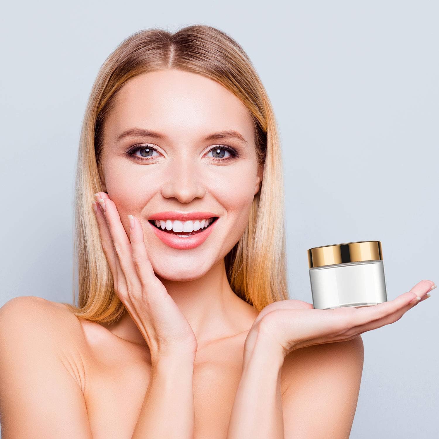 16 Pieces Round Clear Leak Proof Plastic Container Jar with Lid Plastic Slime Jar Empty Slime Storage Container Refillable Storage Favor Jar for Travel Cosmetic Lotion Creams (Gold,60 ml/ 2 oz)