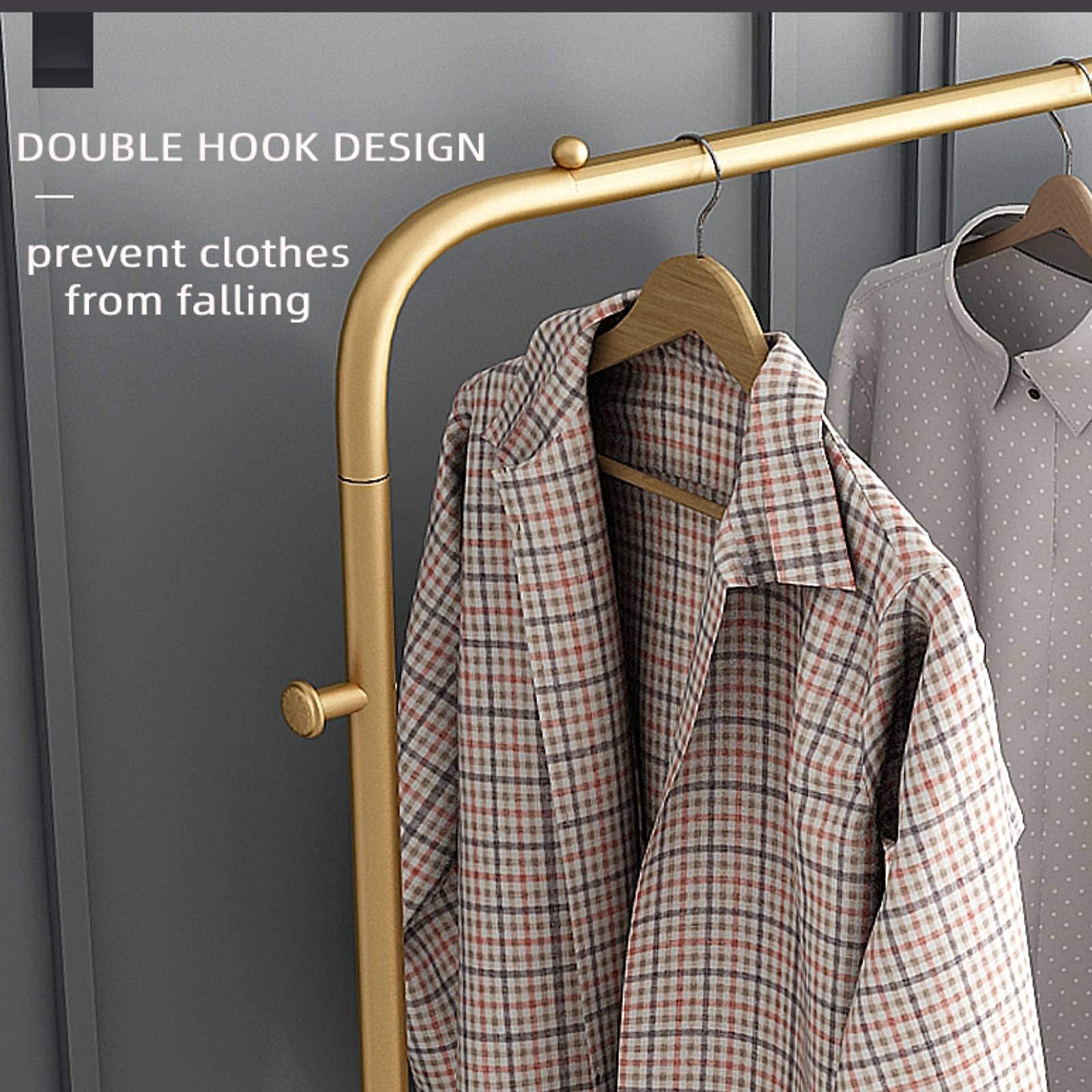 YMHT Garment Rack Metal Clothing Rack with Shelves Garment Rack Clothes Rack with Bottom Shelves (Gold)