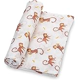LollyBanks Muslin Swaddle Blankets, 100% Cotton Baby Swaddle Blanket for Boys and Girls, Large 47 x 47 Inches Newborn Swaddle, Soft and Breathable Baby Receiving Blankets, Registry (Monkey Print)