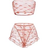 Pretishows Women's Lingerie Set Stretchy Lace Bandeau Bra Top Underwear with Shorts and Thong Size S-XXL