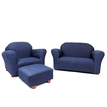 Amazon Com Keet Roundy Denim Children S Chair Sofa And Ottoman