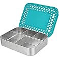 LunchBots Large Cinco Stainless Steel Lunch Container - Five Section Design Holds a Variety of Foods - Metal Bento Box - Dishwasher Safe - Stainless Lid - Aqua Dots