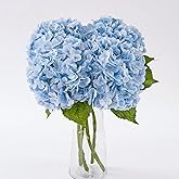4 Pcs Blue Hydrangea Artificial Flowers 21" Real Touch Hydrangea Fake Flowers in Vase Latex Faux Hydrangea Flowers for Home Floral Arrangements Wedding Bouquets Kitchen Table Centerpiece Decoration