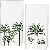 Qabliqo Tropical Palm Tree Bathroom Decor Hand Towels, Tropical Bathroom Decor, Summer Coastal Plant Dish Tea Towels for Kitchen Decor, Beachy Botanical Decorative Hand Towels, 16x24 Inch Set of Two