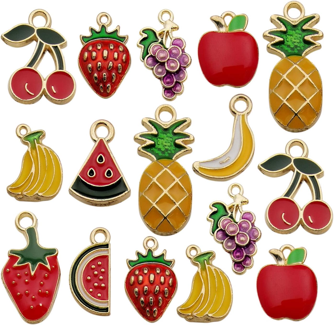 Yukucharms About 30pcs Assorted Gold Plated Enamel Pineapple Strawberry Banana Grape Fruit Charm Pendant for DIY Jewelry Making Necklace Bracelet Earring DIY Jewelry Accessories Charms M299