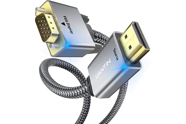 UANTIN HDMI to VGA Cable 6FT |Anti-Interference Gold-Plated Plugs| 1080P Aluminum HDMI Source to VGA Display Adapter (Male to