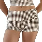 Women's Fold Over Lounge Shorts Low Waist Elastic Fitted Micro Pajama Bottoms Roll Over Yoga Shorts Loungewear