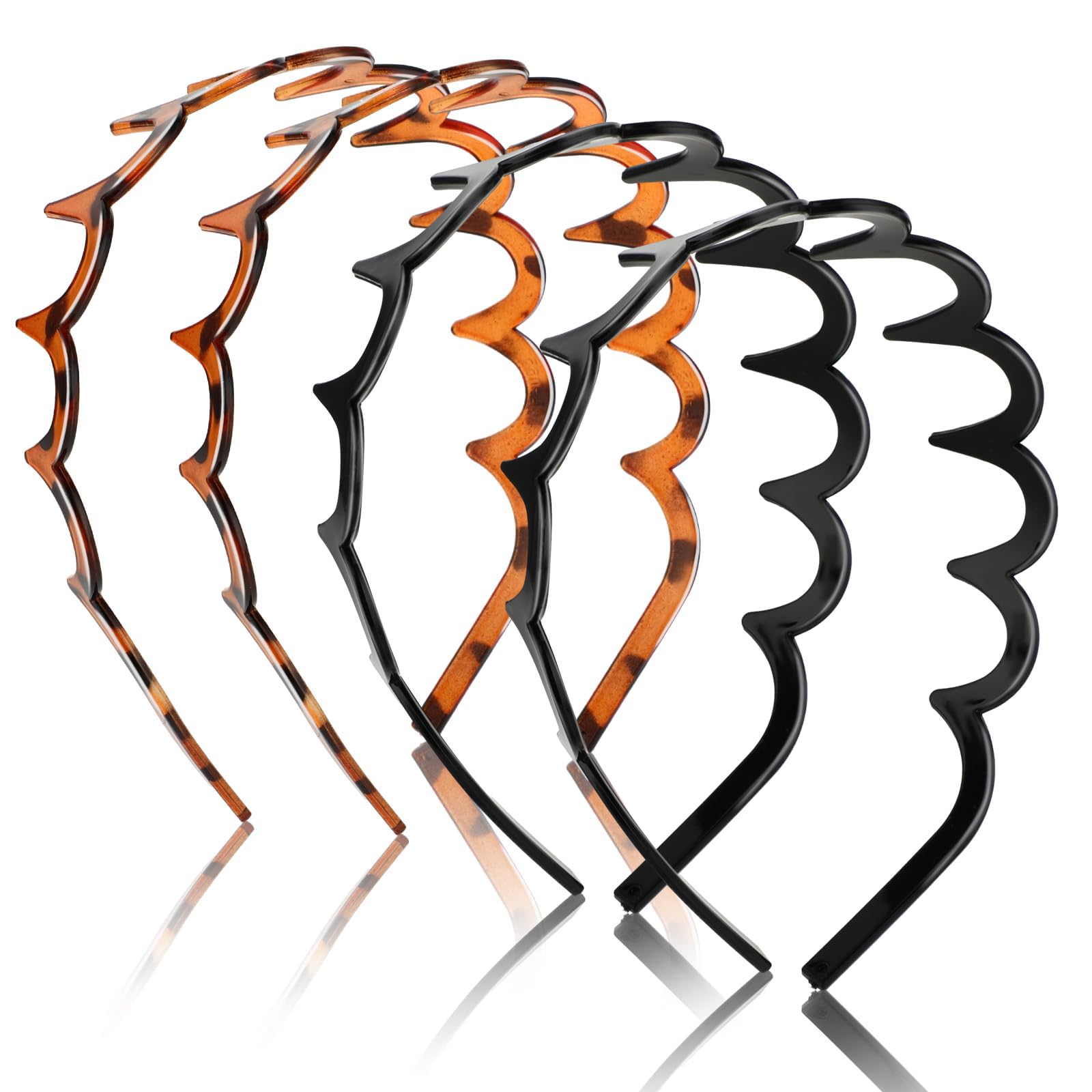 ZNDFTW 4 Pcs Zig Zag Headband, Plastic Comb for Women Girls, Elastic Non Slip Wavy Tooth for Women Men (Black, Brown)