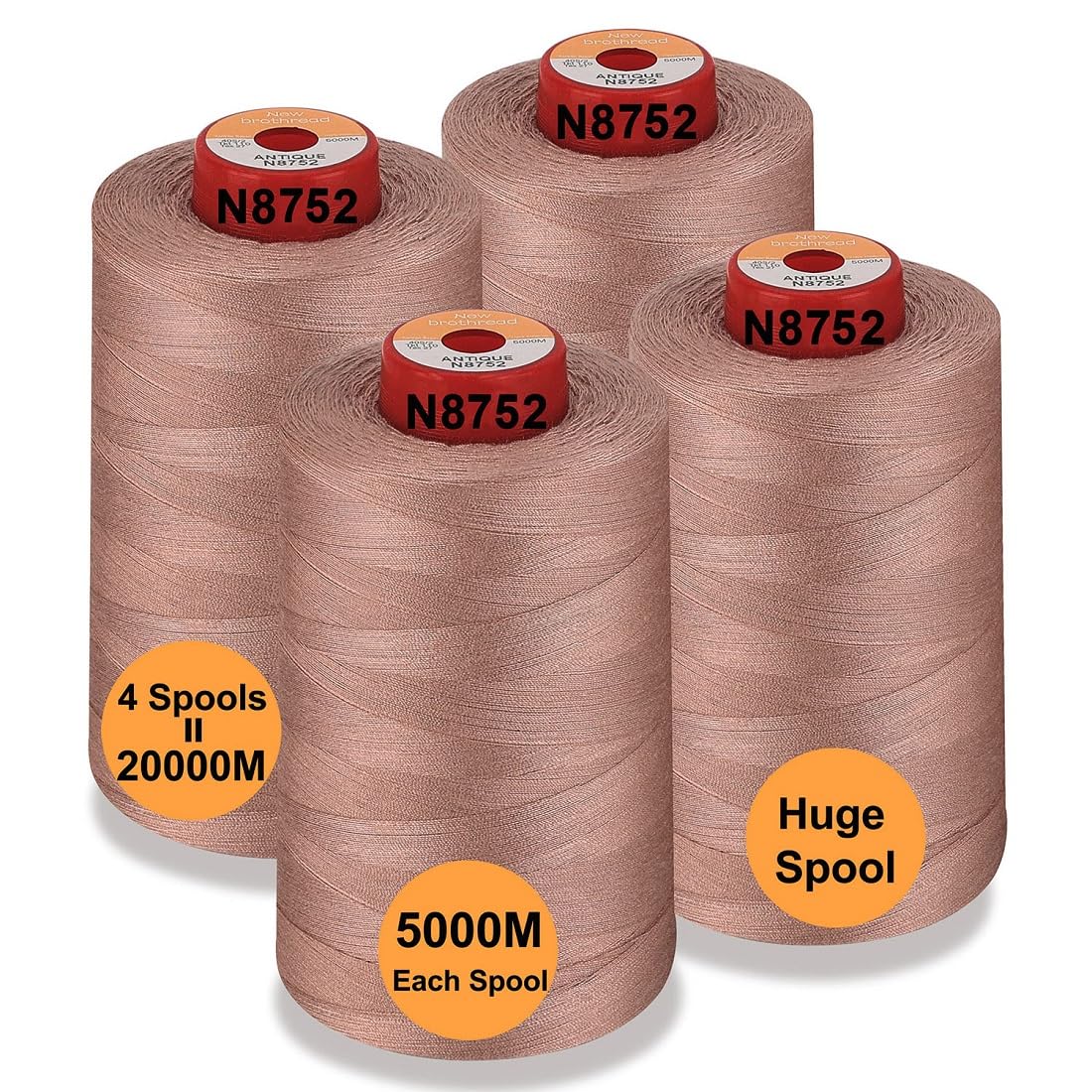 New brothread - 28 Options - 4 Large Cones of 5000M Each All Purpose Polyester Sewing Thread 40S/2 (Tex27) for Sewing, Quilting, Piecing, Serger and Overlock - Antique