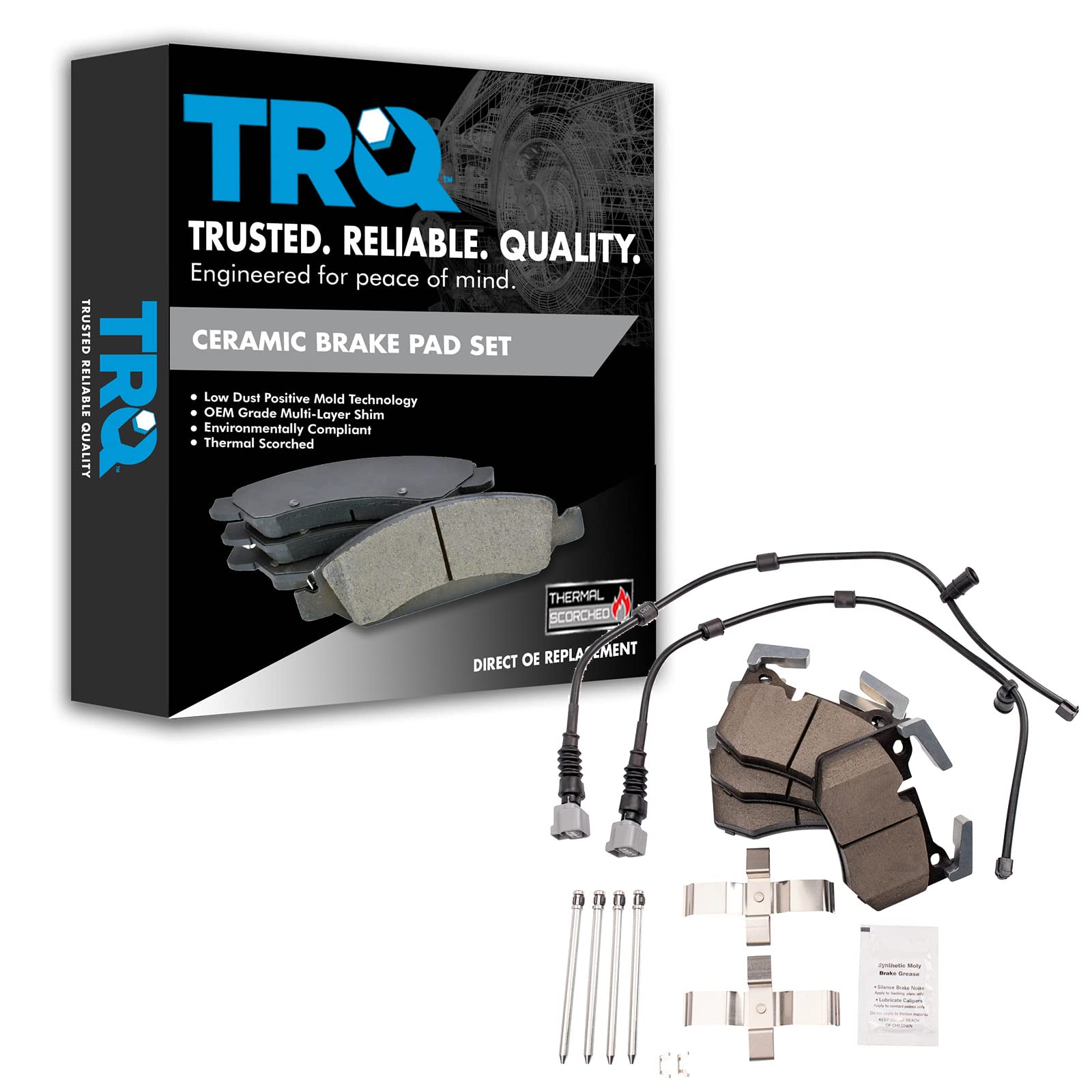 TRQ Rear Brake Pads Ceramic Hardware Wear Sensor Compatible with 2016-2020 Lexus GS F 2015-2020 RC F Image