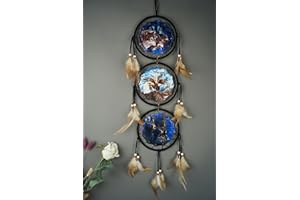 REMORLET Wolf Eagle Bear Dream Catcher Bedroom Wall Decor, Christmas Home Decoration, Room Accessory, White Moon Feather Decoration - Unique Home Craft Wall Pendant (DC02 6Inch Mix)
