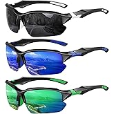 XVXV 3 Pack Polarized Sports Sunglasses for Men, UV Protection Half Frame Sunglasses Comfortable for Running Cycling Driving