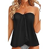 Tempt Me Bandeau Tankini Tops for Women Strapless Bathing Suit Top Halter Flyaway Swimsuit Top Only