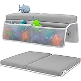 Toodly Baby Bath Kneeler and Elbow Rest Pad Set - Thickest Bathtub Kneeler Pad with Memory Foam and Bath Toys Organizer - Ide