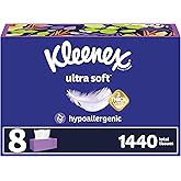 Kleenex Ultra Soft Facial Tissues, 8 Flat Boxes, 180 Tissues per Box, 3-Ply, Packaging May Vary
