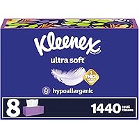 Kleenex Ultra Soft Facial Tissues, 8 Flat Boxes, 180 Tissues per Box, 3-Ply, Packaging May Vary