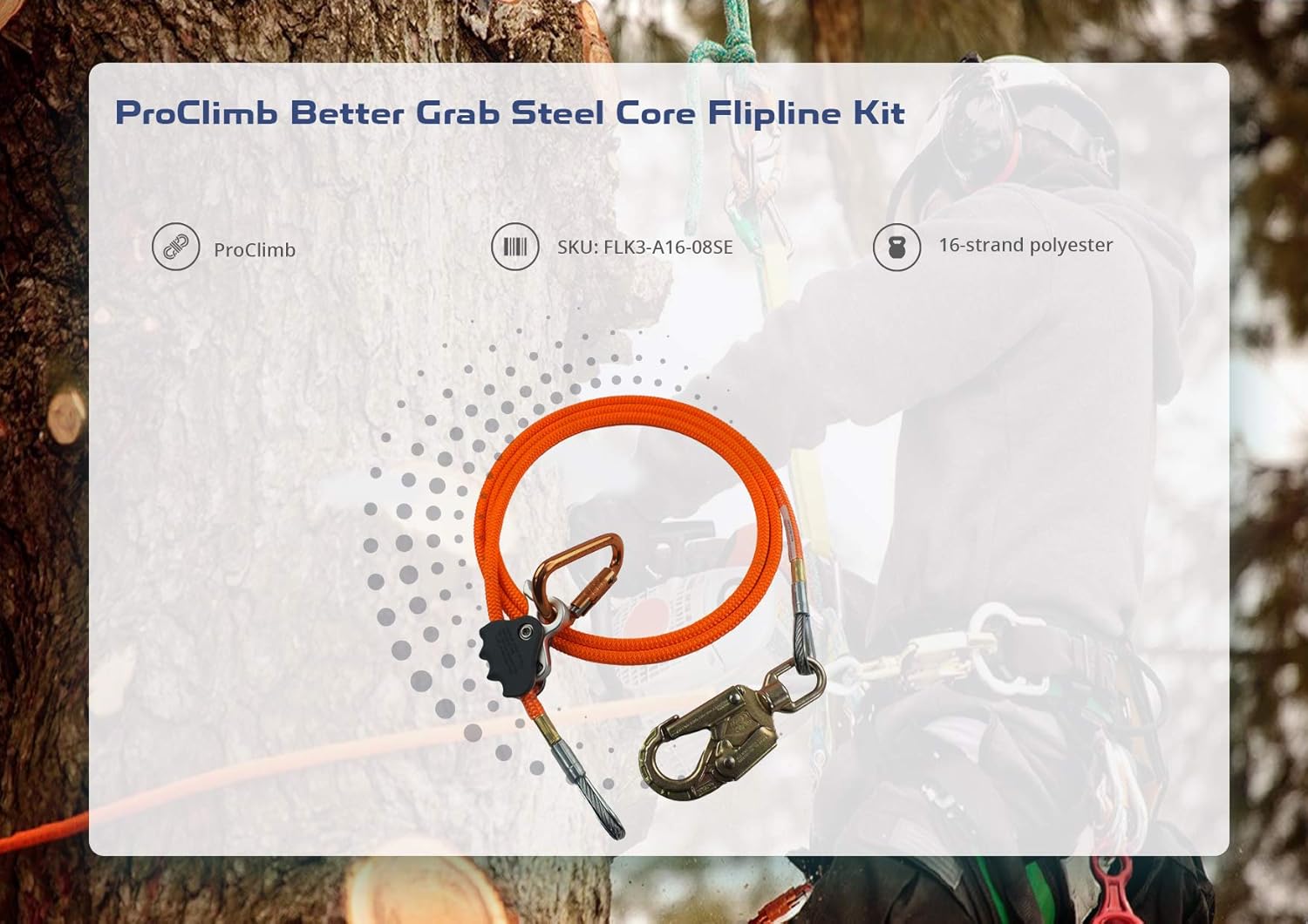 ProClimb Better Grab Steel Core Flipline Kit (5/8 inch x 10 feet) - Adjustable Tree Lanyard, Low Stretch, Cut Resistant – for Fall Protection, Arborist, Tree Climbers: Industrial & Scientific