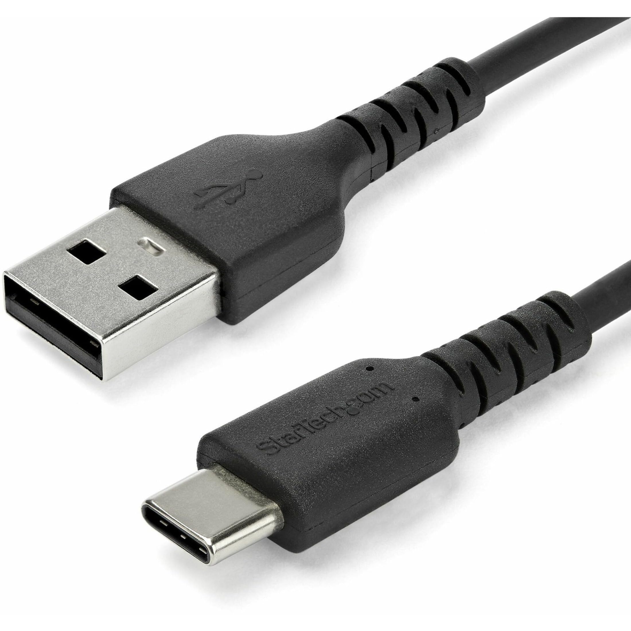 StarTech.com 1m USB A to USB C Charging Cable - Durable Fast Charge & Sync USB 2.0 to USB Type C Data Cord - Rugged TPE Jacket Aramid Fiber M/M 60W Black - Samsung S10, iPad Pro, Pixel (RUSB2AC1MB)