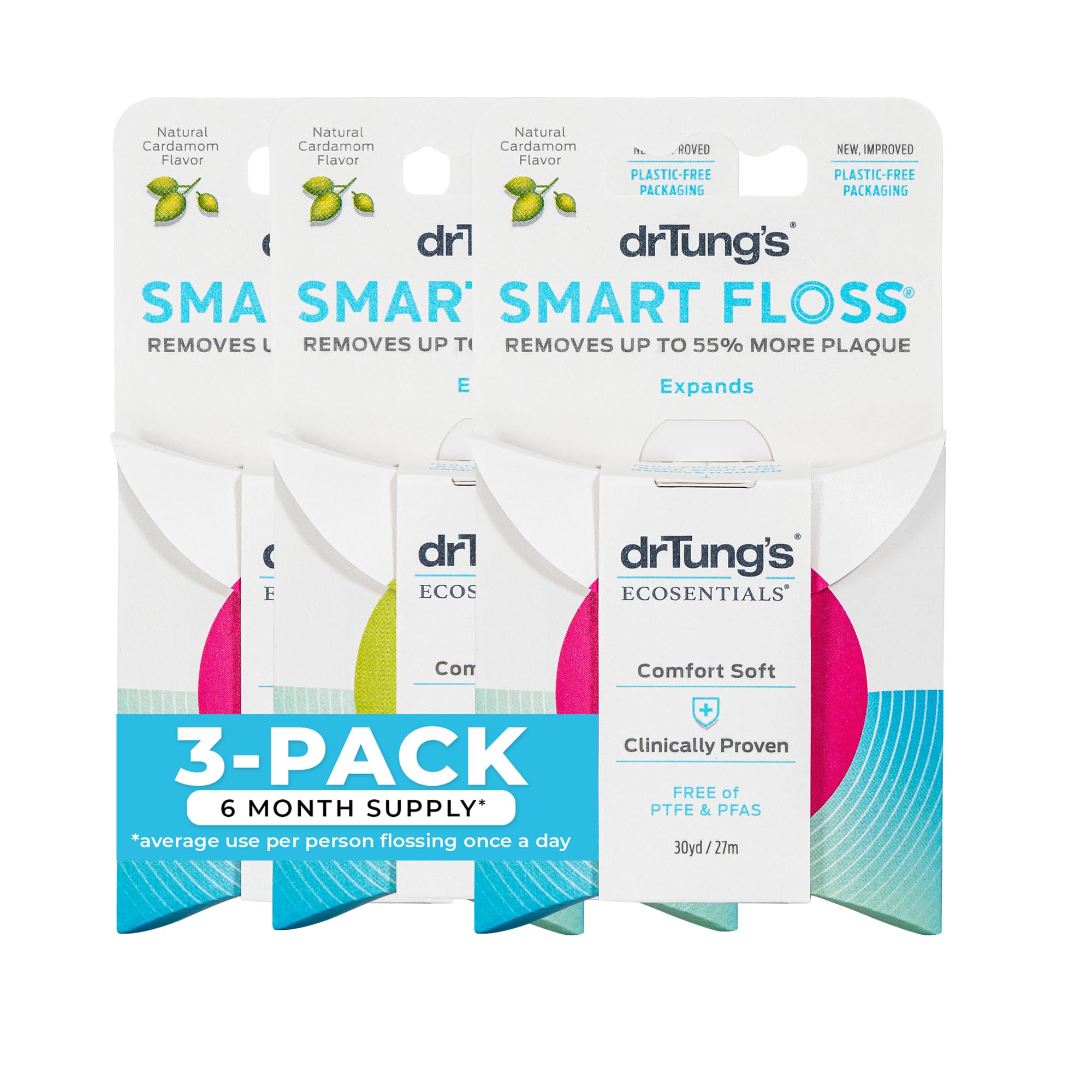 Dr. Tung's Smart Floss, 30 yds, Natural Cardamom Flavor 1 ea Colors May Vary (Pack of 3)