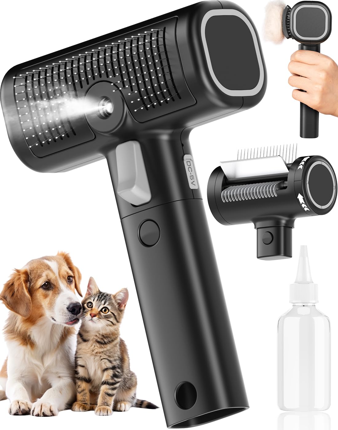 Photo 1 of WOWOOF PET 5-in-1 Cat Hair Brush & Gromming Rakes, Cat Steam Comb for Long or Short Haired Indoor Cats, Dog Hair Spritz Comb for Deshedding and Untangling, Pet Brush for Dog Kitten Rabbit Massage