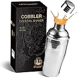 KITESSENSU Cocktail Shaker, 19oz Martini Shaker with Strainer, Premium 18/8 Stainless Steel Cobbler Drink Shaker, Recipes Boo