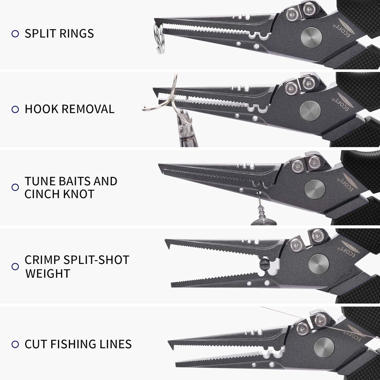 ECOFT Fishing Pliers Stainless Steel Fishing Tools Split Ring Multifunction Pliers with Saltwater Corrosion Resistant Teflon Coating Fishing Gear Holder with Sheath and Lanyard : Sports & Outdoors