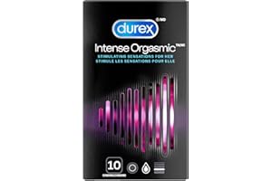 DUREX Intense Orgasmic Condoms, Ribbed and Dotted Texture with Desirex Gel for Simulating Sensation, Large 56mm Nominal Width