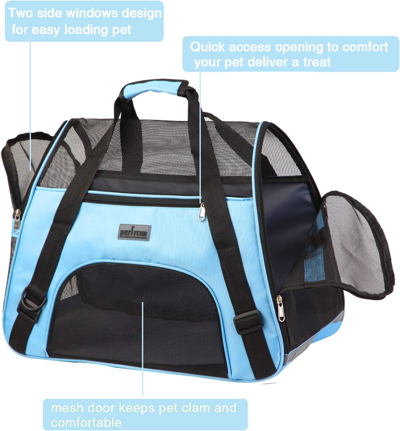 Soft Pet Carrier Airline Approved Soft Sided Pet Travel Carrying Handbag Under Seat Compatibility, Perfect for Small Cats and Small Dogs Breathable 4-Windows Design-Small Size(Blue) : Pet Supplies