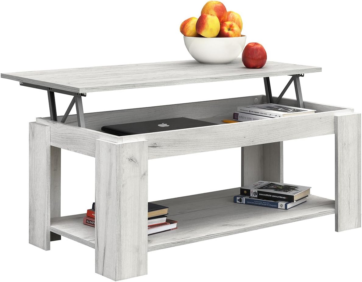 Tavolino Salotto Con Ripiano Sollevabile - 100x48x61 Cm, 2 Cassetti, Stile Retrò, Multifunzione - Foto 8